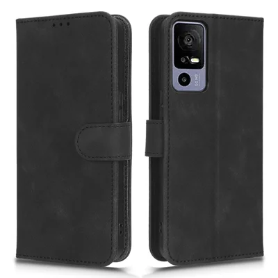 Protective Cell Phone Cover For TCL 40R 5G Skin-Touch Feeling PU Leather Flip Wallet Case Stand - Black