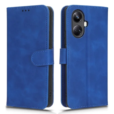 For Realme 10 Pro+ 5G Skin-Touch Feeling PU Leather Flip Phone Case Drop-Proof Magnetic Clasp Cell Phone Cover Wallet Stand - Blue