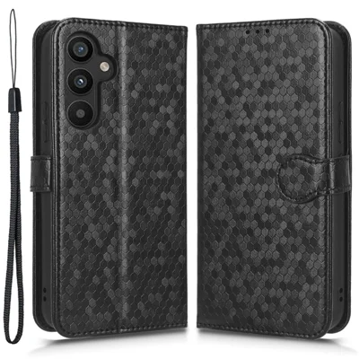Для Samsung Galaxy A34 5G Dot Pattern Imprinted Phone Cover PU Leather Shockproof Wallet Stand Cover with Strap - Black
