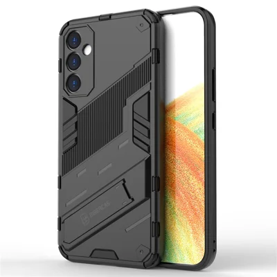 Für Samsung Galaxy A34 5G Handyhülle, Kickstand Dual-Layer-Design Weiche TPU Harte PC Handyrückabdeckung - Schwarz