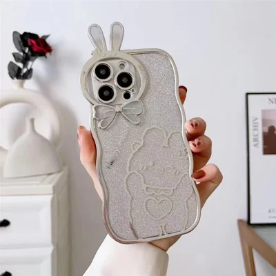For iPhone 14 Pro Rabbit Design Electroplating Phone Case Glitter Anti-drop Soft TPU Mobile Phone Cover - Grey