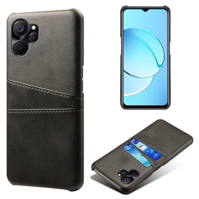 Mobile Phone Cover For Realme 9i 5G / 10 5G, PU Leather Coated Hard PC Scratch-resistant Phone Case with Dual Card Slots - Black
