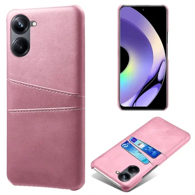 Лёгкий защитный чехол на заднюю панель для Realme 10 4G, с двумя слотами для карт, покрытый ПУ-кожей, с жёсткой пластиковой основой, цвет "Розовое золото"