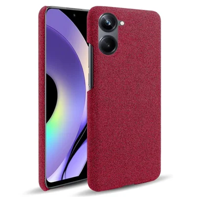 Funda para teléfono móvil con textura de tela para Realme 10 4G, cubierta de teléfono móvil protectora antiarañazos de color sólido - Rojo