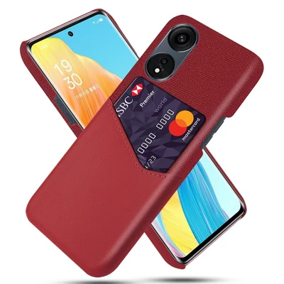 Smartphone Case For Oppo A1 Pro 5G / Reno8 T 5G, Cloth Texture PU Leather Coated Hard PC Phone Back Cover with Card Slot - Red