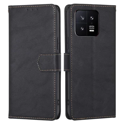 Für Xiaomi 13 5G Anti-Scratch PU-Leder-Standfunktion-Brieftasche RFID-blockierende Handyhülle Kuhfell-Struktur stoßfeste Handyhülle - Schwarz