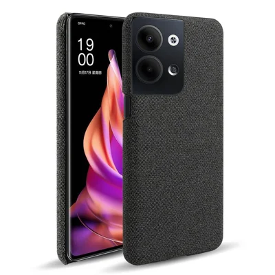 Для Oppo Reno9 5G Твердая цветная жесткая ПК+тканевая задняя крышка телефона Противоударный чехол для телефона - Черный