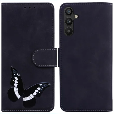 For Samsung Galaxy A54 5G Butterfly Pattern Printing Stand PU Leather Skin-touch Cover Mobile Phone Wallet Case - Black