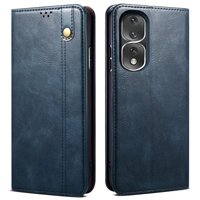 For Honor 80 Pro 5G Waxy Crazy Horse Texture PU Leather Shockproof Phone Case with Stand Wallet - Blue