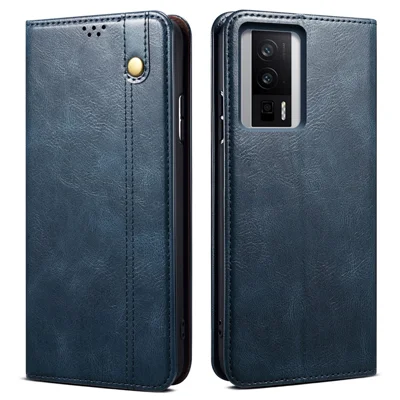 Magnetische Auto-aangetrokken Telefoonhoesje voor Xiaomi Poco F5 Pro 5G / Redmi K60 Pro 5G / K60 5G Waxachtige Crazy Horse Structuur Staande Portemonnee Beschermende PU Leren Folio Flip Telefoonhoes - Blauw
