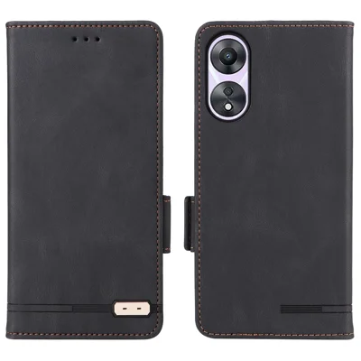 Shockproof Phone Cover for Oppo A58 5G, Hardware Decor Dual Magnetic Clasp Wallet Hands-free Stand PU Leather Phone Case - Black