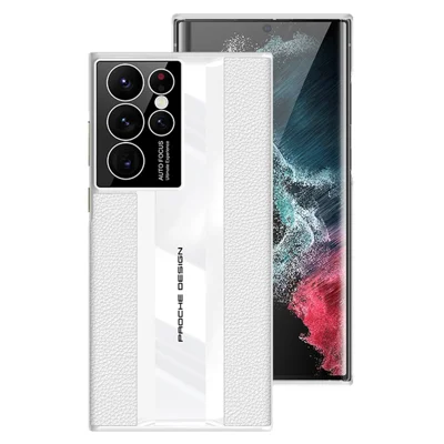 Anti-Drop Skin-Touch Phone Case for Samsung Galaxy S23 Ultra Protective Hard PC Case Genuine Leather Coated Phone Cover - White