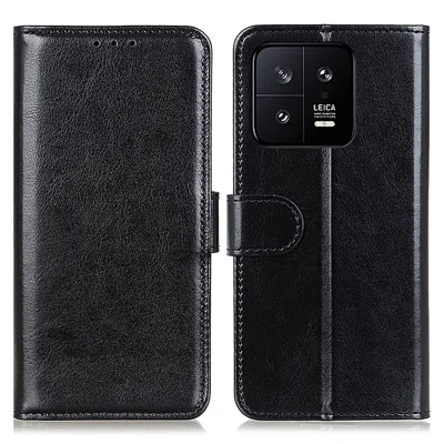 Funda de teléfono con textura de caballo salvaje para Xiaomi 13 Pro 5G, billetera con soporte, cierre magnético de piel sintética - Negro