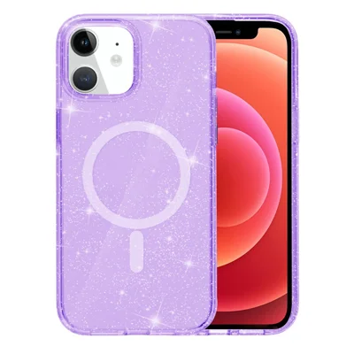 For iPhone 12 Pro / 12 Case Compatible with MagSafe Glitter Powder PC + TPU Phone Cover - Purple