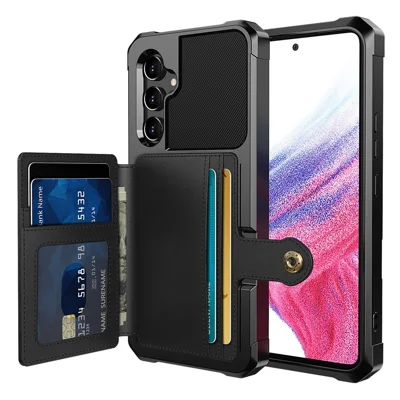 ZM03 for Samsung Galaxy A54 5G All-round Shockproof PU Leather Coated TPU Case Card Holder Kickstand Phone Cover with Magnetic Metal Sheet - Black