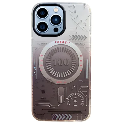 For iPhone 14 Pro Circuit Board IMD Design Phone Case Soft TPU Magnetic Protective Cover Compatible with MagSafe - Grey