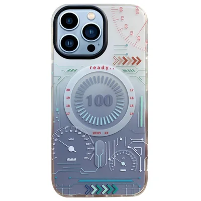 Circuit Board Style Magnetic Case for iPhone 14 Pro Max Compatible with MagSafe, Soft TPU Scratch Resistant IMD Cover - Sky Blue