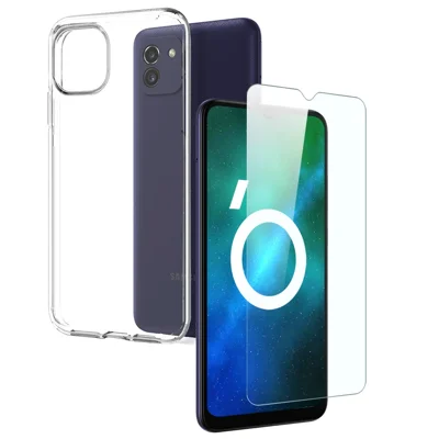 NORTHJO For Samsung Galaxy A03 (164.2mm) 2-in-1 Drop-proof Soft TPU Phone Cover + Anti-scratch HD Tempered Glass Screen Protector - Transparent