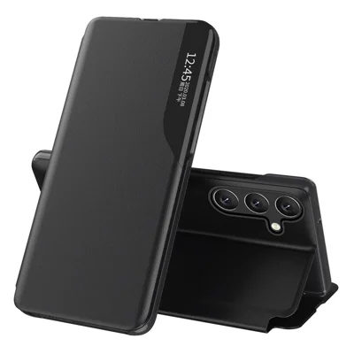 For Samsung Galaxy A54 5G telefonbeskyttelse med klart vindue Anti-kridt Flip læderdæksel med stander - Sort