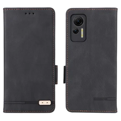 Anti-drop Phone Cover for Ulefone Note 14, Hardware Decor Dual Magnetic Clasp Wallet Foldable Stand PU Leather Protective Phone Case - Black
