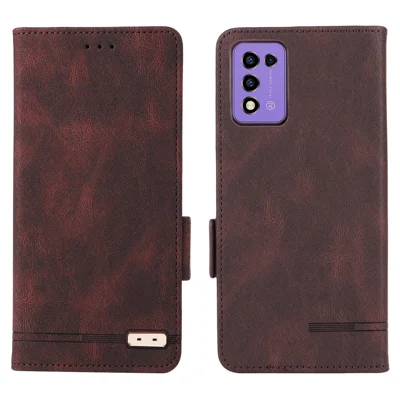 For ZTE Libero 5G III Hardware Decor Dual Magnetic Clasp Anti-fall Phone Cover Wallet Stand Anti-scratch PU Leather Phone Case - Coffee
