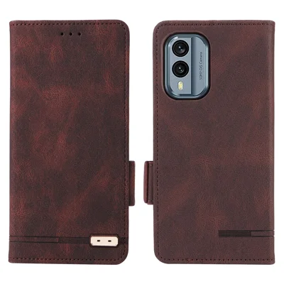 Full Protection Phone Cover for Nokia X30 5G, Hardware Decor Dual Magnetic Clasp Flip Leather Wallet Case with Stand - Coffee