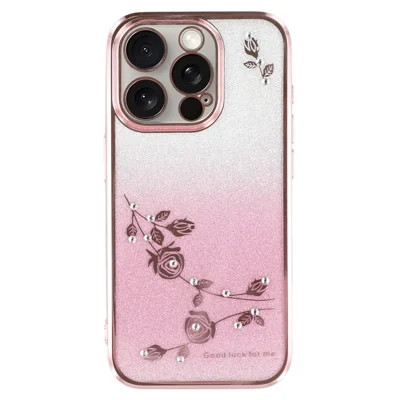 KADEM Rhinestone Decor Flower Pattern TPU Cover for iPhone 12 Pro Max 6.7 inch, Stylish Gradient Glitter Powder Anti-drop Back Case - Rose Gold