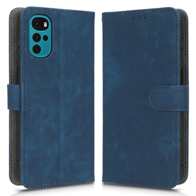 For Motorola Moto G22 / Moto E32s 4G / Moto E22s 4G / Moto E32 (India) 4G Anti-fall Phone Case RFID Blocking Magnetic PU Leather Phone Cover with Wallet Stand - Blue