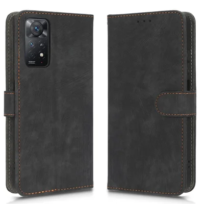For Xiaomi Redmi Note 11 Pro 4G (MediaTek) / Note 11 Pro 5G (Qualcomm) / Note 12 Pro 4G / Note 11E Pro 5G RFID Blocking PU Leather Phone Case Fully Wrapped Magnetic Mobile Phone Cover with Wallet Stand - Black