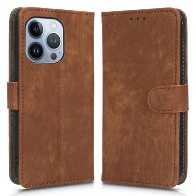 For iPhone 13 Pro Max 6.7 inch Magnetic PU Leather Phone Cover RFID Blocking Mobile Phone Case with Wallet Stand - Brown
