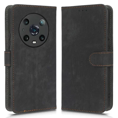 For Honor Magic4 Pro 5G RFID Blocking PU Leather Phone Case Protective Magnetic Mobile Phone Cover with Wallet Stand - Black
