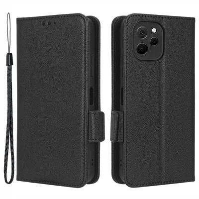 PU-Leder-Smartphone-Hülle für Huawei nova Y61 4G / Enjoy 50z 4G Dual Magnetische Verschlüsse Litschi-Textur Flip-Geldbörse Ständer Kratzfeste Handyhülle - Schwarz