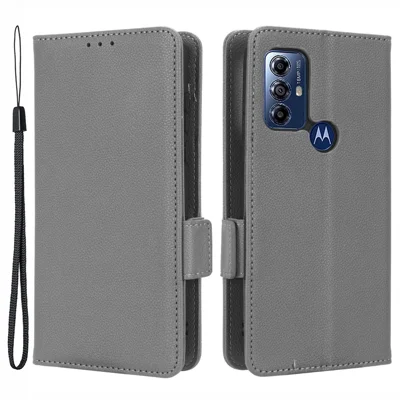 For Motorola Moto G Play (2023) 4G Dual Magnetic Clasp PU Leather Anti-fall Phone Case Litchi Texture Protective Phone Wallet Stand Cover - Grey