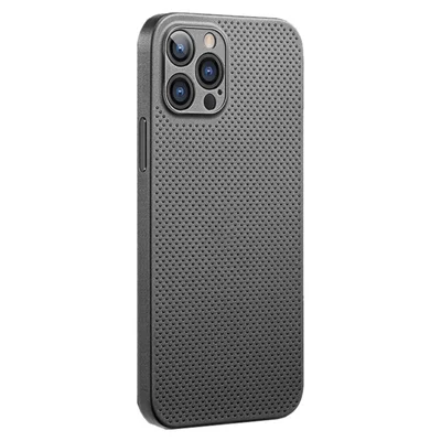 For iPhone 12 Pro Breathable Hollow Hole Heat Dissipation Mesh Back Cover Ultra Thin PP Phone Case - Black