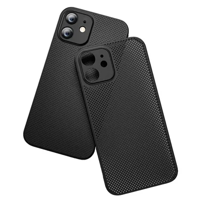 For iPhone 12 mini 5.4 inch Anti-fingerprint Ultra Thin Breathable Hollow Hole Heat Dissipation Mesh Back Cover PP Phone Case - Black