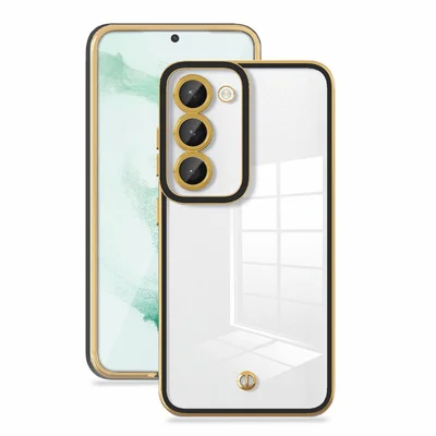 For Samsung Galaxy S23 Transparent Flexible TPU Back Cover Electroplated Anti-drop Shockproof Case - Black