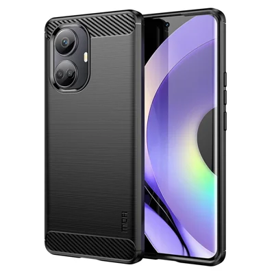 MOFI JK TPU Series-1 Carbon Fiber Phone Cover for Realme 10 Pro+ 5G, Anti-collision TPU Brushed Phone Case Shell - Black