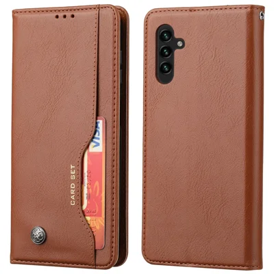 For Samsung Galaxy A34 5G Outer Card Slot PU Leather Case Full Protection Magnetic Auto-absorbed Wallet Stand Phone Cover - Brown