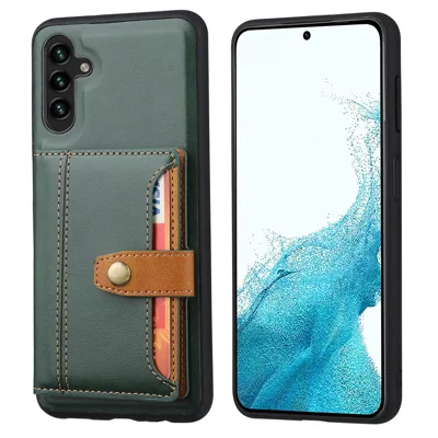 For Samsung Galaxy A54 5G Bump Proof Calf Texture Phone Case Card Slots Kickstand PU Leather Coated TPU Protective Back Cover - Green
