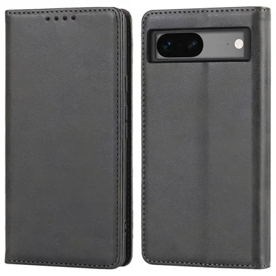 For Google Pixel 7a Anti-drop Phone Cover Calf Texture PU Leather Protective Phone Case with Stand Wallet - Black
