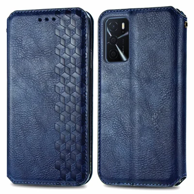 Für Oppo A16s / A16 / A54s PU-Lederhülle Rautenmuster Brieftasche Ständer Handyhülle - Blau