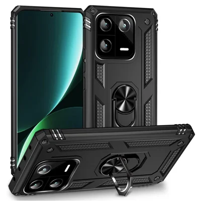 Funda de teléfono con soporte giratorio para Xiaomi 13 Pro 5G, protección militar resistente a golpes de PC + TPU - Negro
