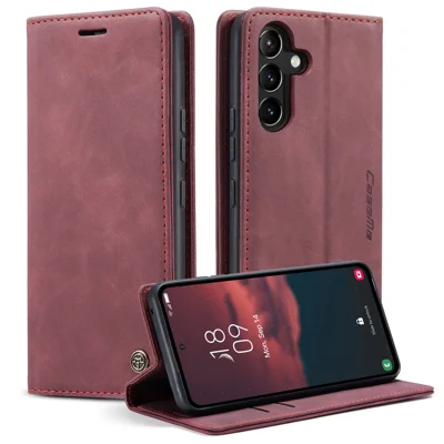 CASEME 013 Serie Custodia per Samsung Galaxy A54 5G Custodia in pelle PU Wallet Stand Custodia antiurto - Vino Rosso