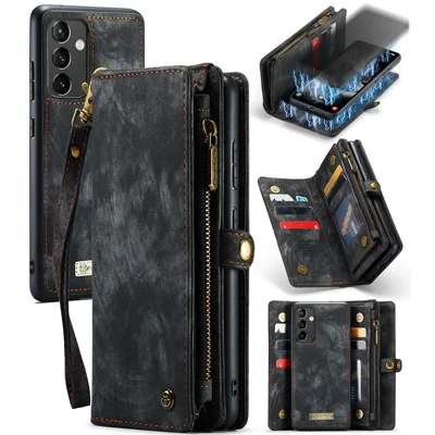 CASEME 008 Series for Samsung Galaxy A54 5G PU Leather Zipper Pocket Case Detachable Phone Stand Wallet Cover - Black