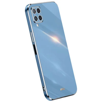 XINLI Phone Case for Samsung Galaxy A22 4G (EU Version), Shock-absorbing Electroplating Golden Edge TPU Protective Cover - Blue