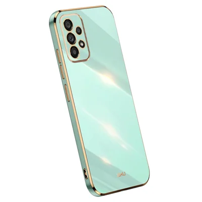 XINLI Cell Phone Cover For Samsung Galaxy A53 5G, Electroplating Golden Edge Scratch-resistant Anti-drop TPU Phone Case - Cyan