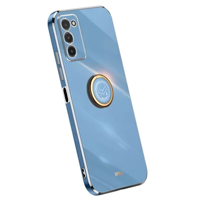 XINLI For Samsung Galaxy A03s (164.2mm) Anti-scratch Phone Cover Ring Kickstand Electroplating TPU Lightweight Phone Case - Blue
