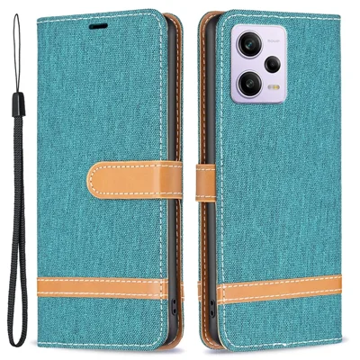 For Xiaomi Redmi Note 12 Pro 5G / Note 12 Pro Speed 5G / Poco X5 Pro 5G Wallet Phone Case Jeans Cloth Texture Flip Leather Cover Protective Stand Cover - Green