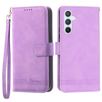 DIERFENG DF-03 Mobile Phone Leather Case for Samsung Galaxy A54 5G, Lines Imprinted Stand Wallet Phone Cover - Purple