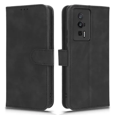 Антиударный чехол для телефона Xiaomi Poco F5 Pro 5G / Redmi K60 Pro 5G / K60 5G, мягкий чехол-книжка из искусственной кожи с отделением для карт и подставкой — черный